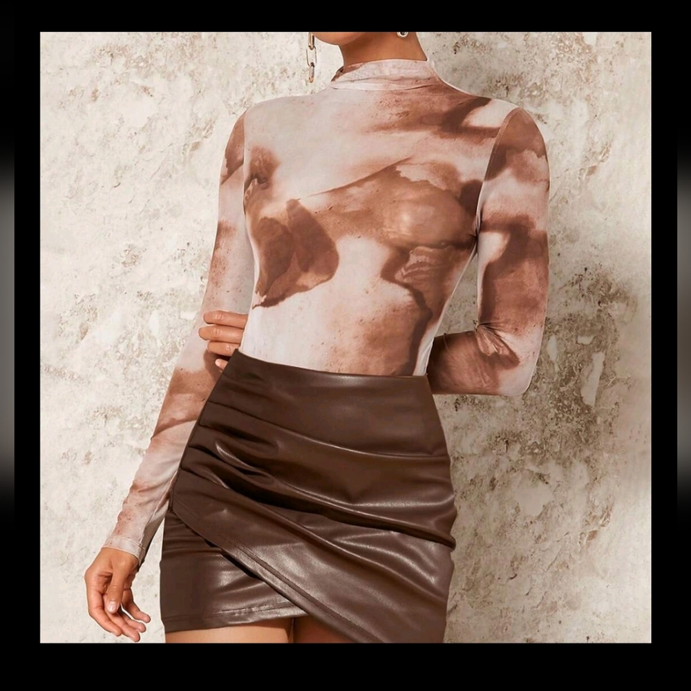 SHEIN BAE Brown ruched crossover PU skirt - Size S